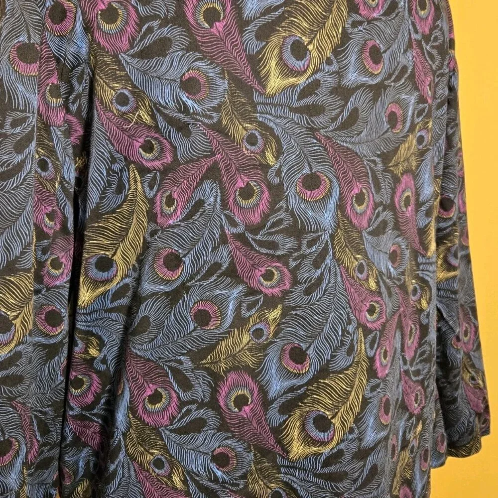 Vintage Y2K Peacock Feather Shoulder Pads Blazer Large Pink Yellow Blue Custom‎